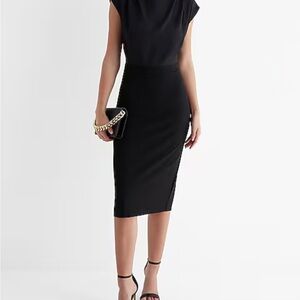Express Draped Mock Neck Midi Sheath Dress